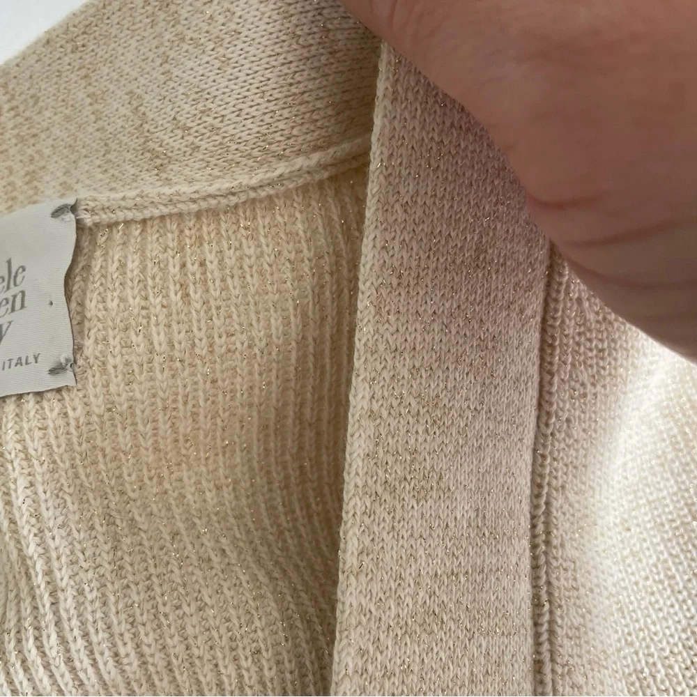 Eleventy Italian Made 100% Cotton Metallic Thread Beige Neutral Knit Cardigan - Picture 12 of 17